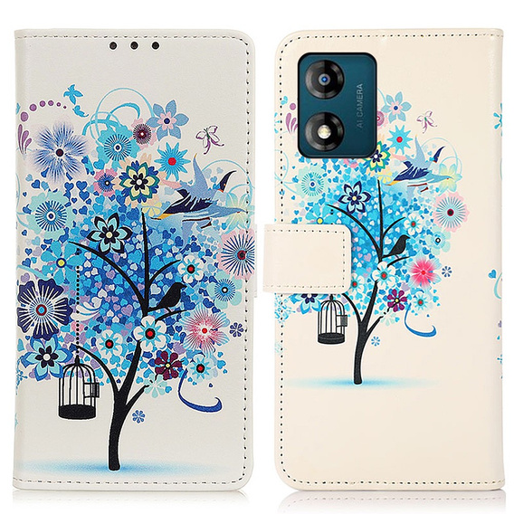 Cu clapetă pentru Motorola Moto E13, Wallet Tree, albastru