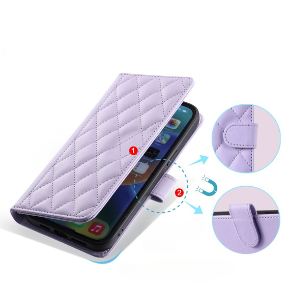 Husă cu clapetă pentru Samsung Galaxy S25 Ultra, Rhombus Crossbody Leather, violet