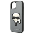 Karl Lagerfeld Huse pentru iPhone 14, Saffiano Karl's Head Patch, de argint