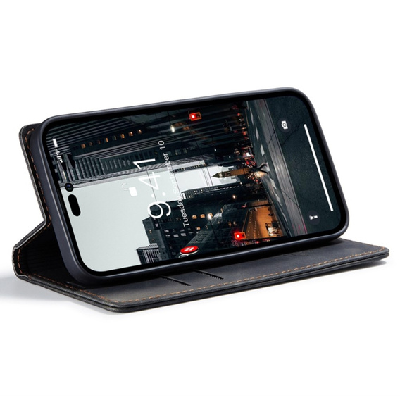 Husa CASEME pentru iPhone 14 Pro, Leather Wallet Case, negru