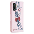 Cu clapetă pentru Samsung Galaxy A55 5G, Wallet, giraffe, roz