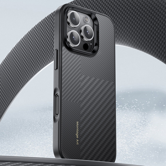 Carcasa BENKS Kevlar pentru iPhone 16 Pro Max, pentru MagSafe, Carbon Fiber, negru