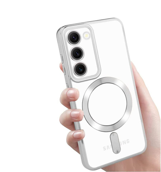 Husă pentru Samsung Galaxy S23, Electro MagSafe, de argint + Sticlă pentru ecran