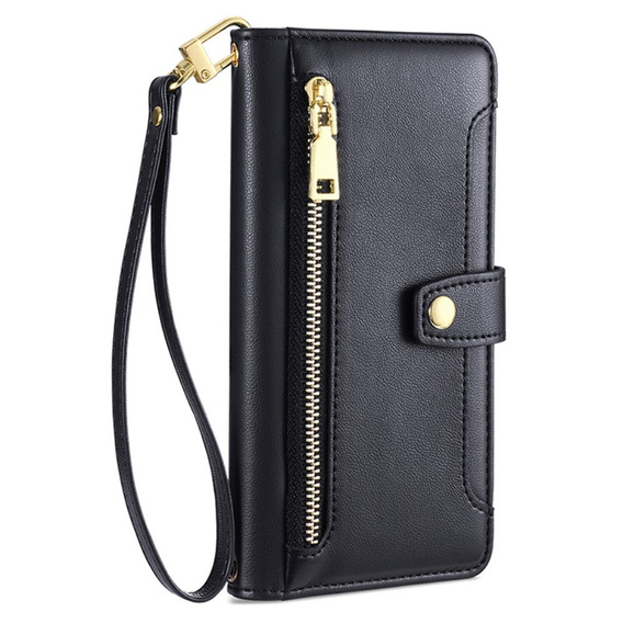 Cu clapetă pentru Samsung Galaxy A16, Wallet Zipper Pocket, negru
