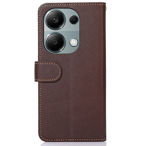 Husa cu clapetă pentru Xiaomi Redmi Note 13 Pro 4G / Xiaomi Redmi Note 14S / Xiaomi Poco M6 Pro 4G, KHAZNEH RFID, maro / albastru