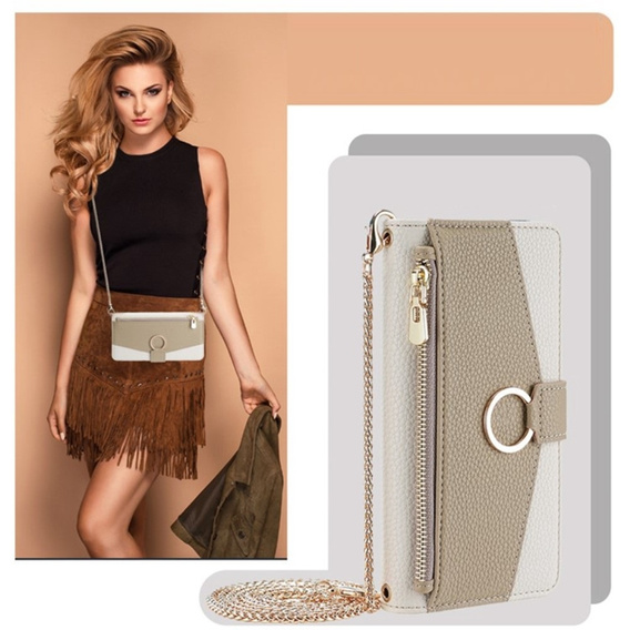 Carcasă flip pentru Samsung Galaxy M15 5G, Wallet Zipper Pocket, cu oglindă, alb