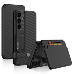 Husă cu clapetă pentru Samsung Galaxy S25, GKK Card Slot Wallet, carbon negru