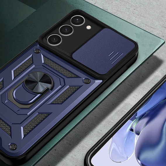 Husă blindată pentru Samsung Galaxy S23, CamShield Slide, albastru închis