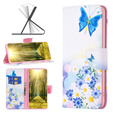 Cu clapetă pentru Xiaomi Redmi 13C / Poco C65, Wallet, butterfly & flowers, alb