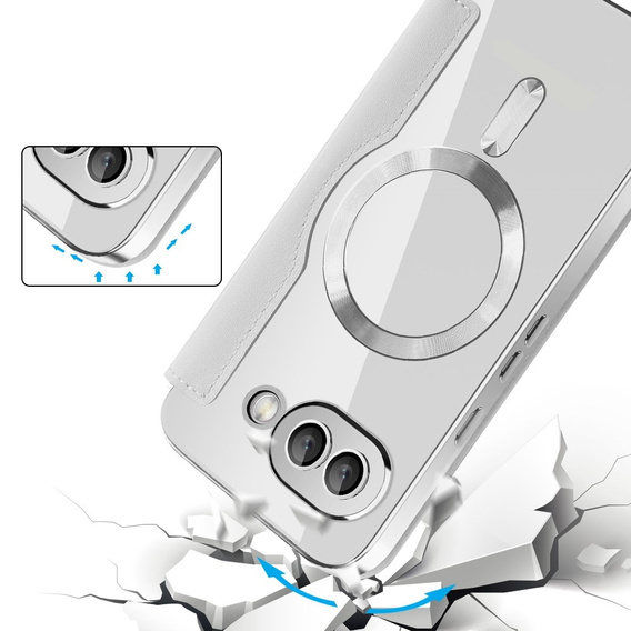 Cu clapetă pentru Google Pixel 9A, RFID Wallet MagSafe CamShield, de argint