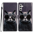 Cu clapetă pentru Samsung Galaxy A25 5G, Wallet, Cat, negru + sticlă 9H