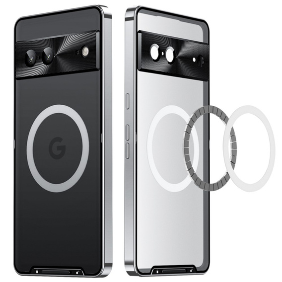 Carcasă de protecție pentru camera foto pentru Google Pixel 8, CamShield MagSafe, transparent / argintiu