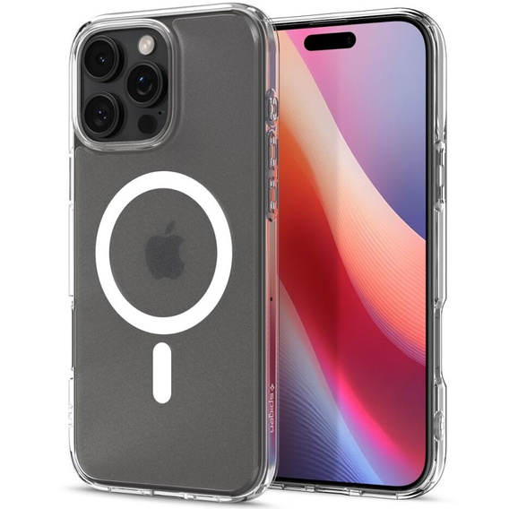 Carcasă MagSafe Spigen pentru iPhone 16 Pro Max, Ultra Hybrid, transparent / alb + 9H Tempered Glass