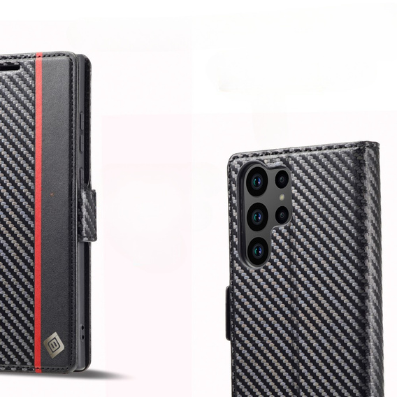Cu clapetă pentru Samsung Galaxy S23 Ultra, Carbon LC.IMEEKE, negru