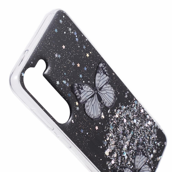 Husă pentru Samsung Galaxy S24, Glitter Butterfly, negru