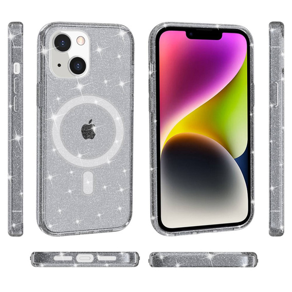 Husă pentru iPhone 14 Plus, Glittery, pentru MagSafe, negru