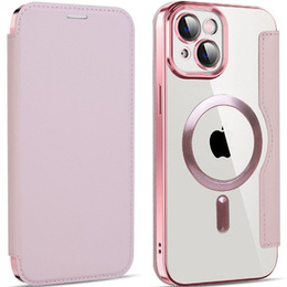 Cu clapetă pentru iPhone 14, RFID Wallet MagSafe CamShield, roz