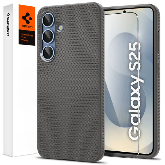 Carcasa Spigen pentru Samsung Galaxy S25, Liquid Air, negru + 9H Tempered Glass