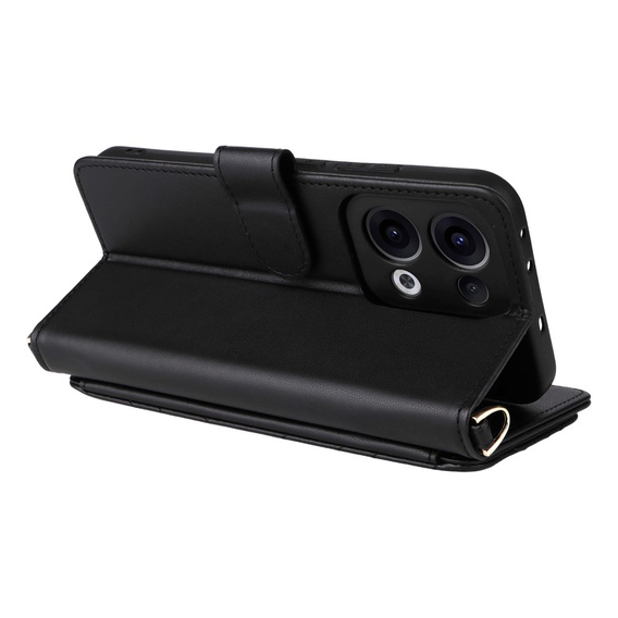 Carcasă cu clapetă pentru Oppo Reno 13 5G, Crossbody Leather Wallet, negru