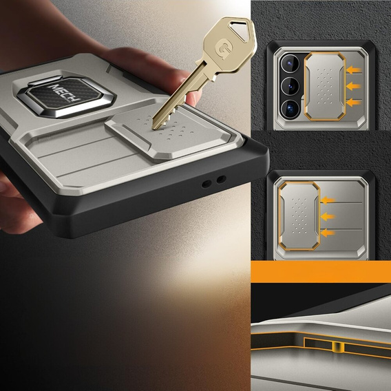 Carcasă pentru Samsung Galaxy S24 Ultra, seria Tongate MECH cu suport, gri