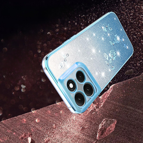 Husă pentru Motorola Moto G56 5G, Glitter Flower, albastru