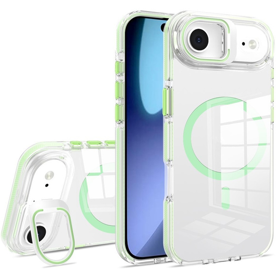 Husă pentru iPhone Air, pentru MagSafe, cu suport, transparentă cu inserții verzi