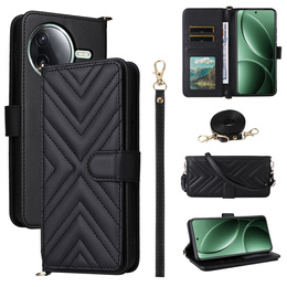 Carcasă cu clapetă pentru Xiaomi Poco F7 Ultra, Crossbody Leather Wallet, negru