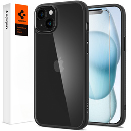 Carcasa Spigen pentru iPhone 15, Ultra Hybrid, negru + sticlă temperată 9H
