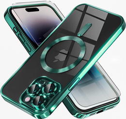 Husă pentru iPhone 14 Pro, Electro MagSafe, verde + Sticlă pentru ecran