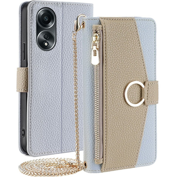 Carcasă flip pentru Oppo A58 4G, Wallet Zipper Pocket, cu oglindă, albastru