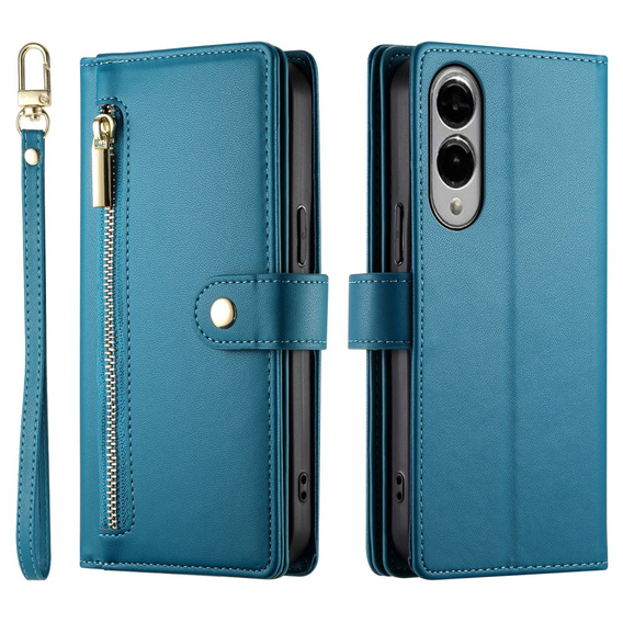 Cu clapetă pentru Samsung Galaxy S25 Edge, Wallet Zipper Pocket, albastru