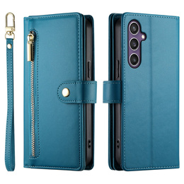 Cu clapetă pentru Samsung Galaxy S25+ Plus, Wallet Zipper Pocket, albastru