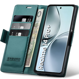 Husă pentru Realme 14 Pro+ 5G, ERBORD Glossy Litchi, portofel cu clapetă, verde