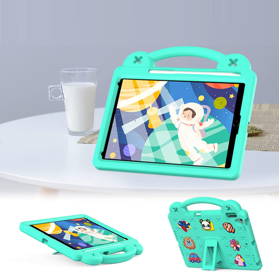 Husă pentru copii pentru iPad 10.2" 2021/2020/2019 (9/8/7 gen.) / Air 10.5" 2019 (3 gen.), Cute Patterns, cu suport, verde