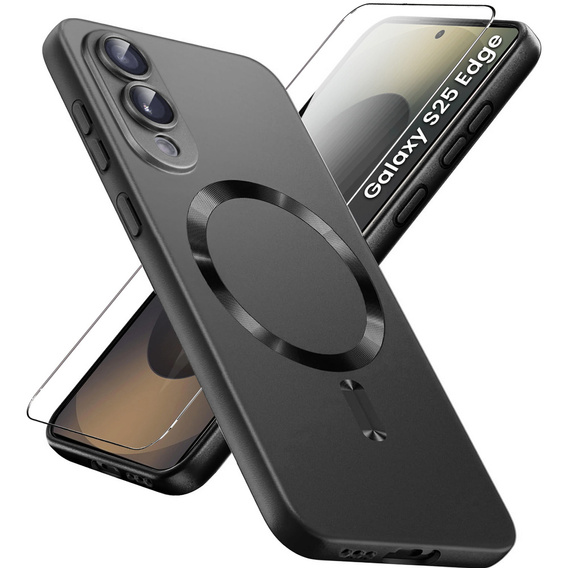 Carcasă pentru Samsung Galaxy S25 Edge, ColorMag, pentru MagSafe, negru + sticlă călită 9H