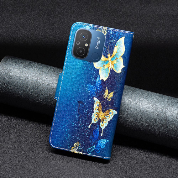 Cu clapetă pentru Xiaomi Redmi 12C, Wallet, butterfly, albastru