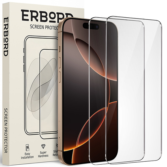 2x sticlă călită ERBORD 9H Hard Glass pe ecran pentru iPhone 17 Pro/17/16 Pro