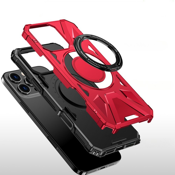 Carcasă pentru iPhone 16 Pro, blindată cu suport și placă pentru mâner, roșu