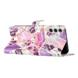 Cu clapetă pentru Samsung Galaxy A25 5G, Wallet, marble & flowers, roz + sticlă 9H