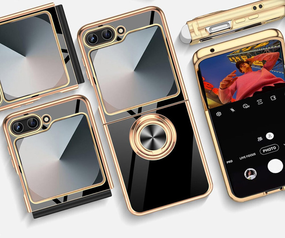 Huse pentru Samsung Galaxy Z Flip7 FE / Z Flip6, Electro Ring, negru