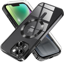 Husă pentru iPhone 14, Electro MagSafe, negru + Sticlă pentru ecran