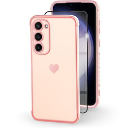 Husă pentru Samsung Galaxy S23, Electro heart, roz rose gold + Sticlă ceramică Full Glue