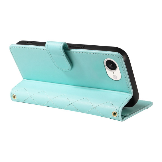 Husă cu clapetă pentru iPhone 16E, Rhombus Crossbody Leather, verde