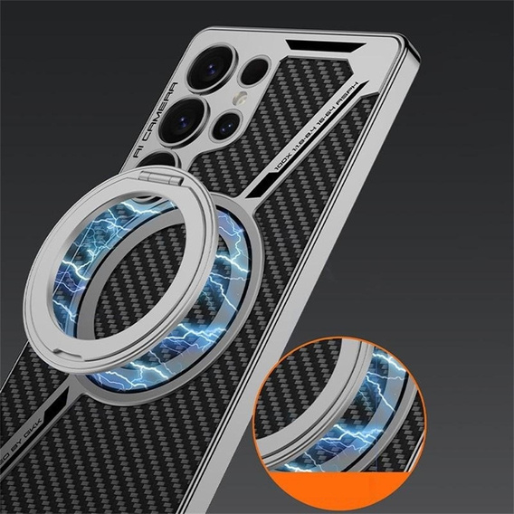 Husă pentru Samsung Galaxy S25 Ultra, GKK Kickstand Ring, pentru MagSafe, carbon negru