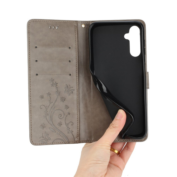 Cu clapetă pentru Samsung Galaxy S23 FE, Butterfly, gri