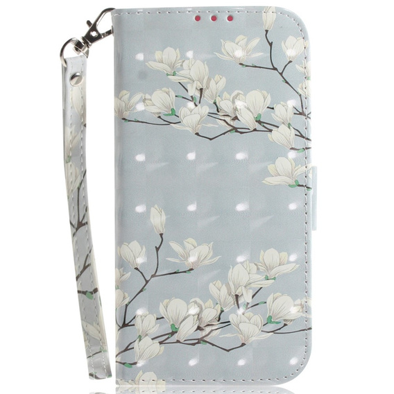 Cu clapetă pentru Samsung Galaxy A14 4G/5G, Wallet, flowers magnolia, alb