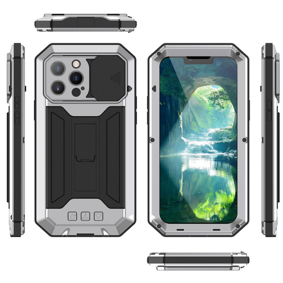 Husă pentru iPhone 13 Pro Max, R-JUST CamShield Slide, armată, de argint / negru