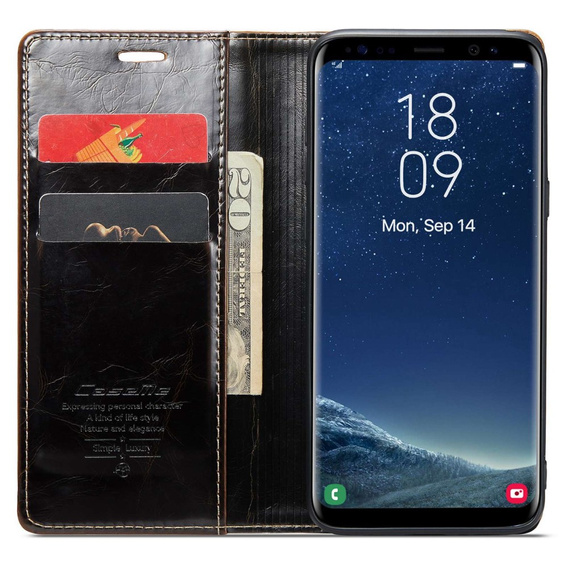 Carcasă flip CASEME pentru Samsung Galaxy S8+ Plus, Waxy Textured, cafea