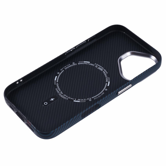 Carcasa pentru iPhone 16, Carbon Fiber MagSafe, negru / albastru