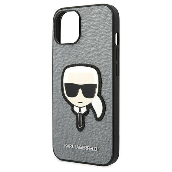 Karl Lagerfeld Huse pentru iPhone 14, Saffiano Karl's Head Patch, de argint